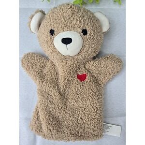 Walgreens Teddy Bear Plush Hand Puppet Tan w/ Red Heart 12 Months & Under